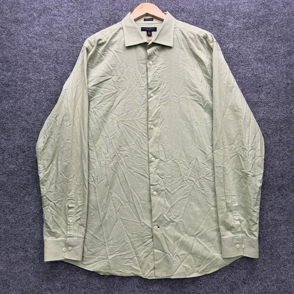 Banana Republic Fitted Button Shirt Mens XXL Tall Green Long Sleeve Dress